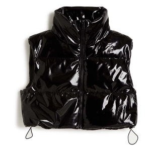 Girls' Tractr Puffer Pull Tab Cropped Vest Large Black