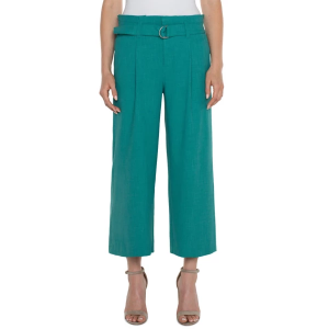 Women's Liverpool Los Angeles Belted Paperbag Wide Leg Crop Pants Small Mermaid Teal