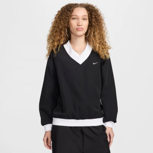 Women's Nike Sportswear Essential UV Woven Long-Sleeve V-Neck Top Crewneck Sweatshirt Small Black/White