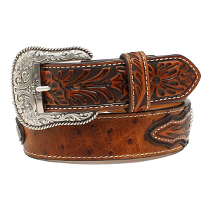 Men's Ariat Ostrich Print Concho Belt 36 Brown
