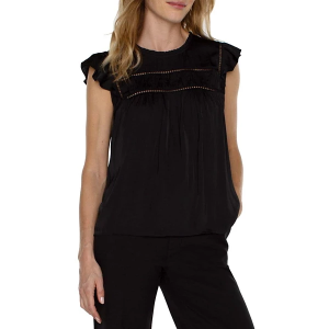 Women's Liverpool Los Angeles Flutter Sleeve Woven Shirt Large Black