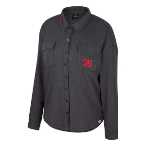 Nebraska Cornhuskers Colosseum Women's Waffle Trainer Button Up Large Charcoal