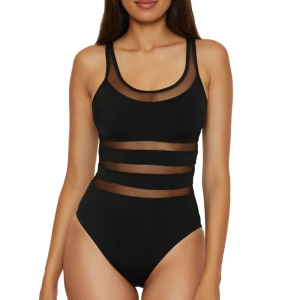 Women's BCA By Rebecca Virtue Mesh One Piece Swimsuit Contemporary Medium Black