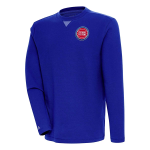 Detroit Pistons Antigua Chest Logo Flier Bunker Crewneck Small Dark Royal