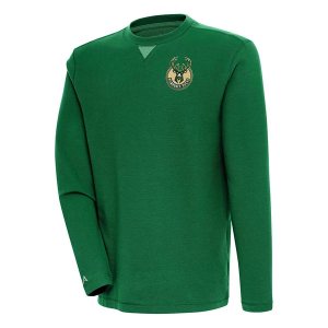Milwaukee Bucks Antigua Chest Logo Flier Bunker Crewneck Medium Dark Pine