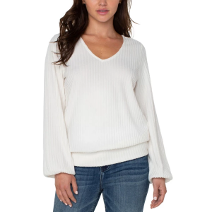 Women's Liverpool Los Angeles Twist Back Knit Long Sleeve Shirt Medium Cream