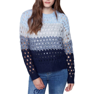 Women's Charlie B Pullover Sweater Striped Net Stitch Medium Indigo