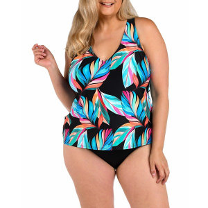 Women's 24th & Ocean Crossback Swim Tankini Misses 18W Moonlit Leaf