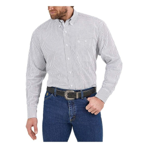 Men's Wrangler George Strait(TM) Long Sleeve Button Down One Pocket Long Sleeve Button Up Shirt XLarge White Microcheck