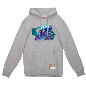 Utah Jazz Mitchell and Ness Graff Hoodie Small Grey Heather