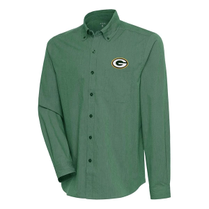 Green Bay Packers Antigua Compression Long Sleeve Button Up Large Dark Pine/White