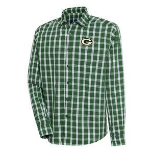 Green Bay Packers Antigua Carry Long Sleeve Button Up Medium Dark Pine/Grey/White