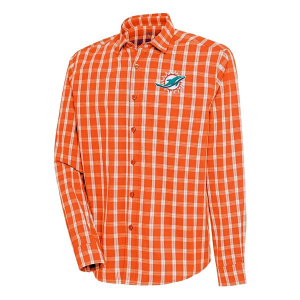 Miami Dolphins Antigua Carry Long Sleeve Button Up Large Mango/Grey/White