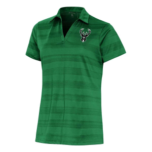 Women's Milwaukee Bucks Brushed Metallic Compass Antigua Polo XSmall Dark Pine
