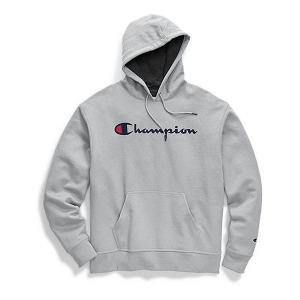 Men's Champion Graphic Powerblend Script Logo Hoodie Small Oxford Grey