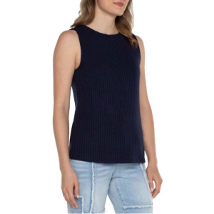 Women's Liverpool Los Angeles Rib Knit Boat Neck Tank Top Small Dark Navy