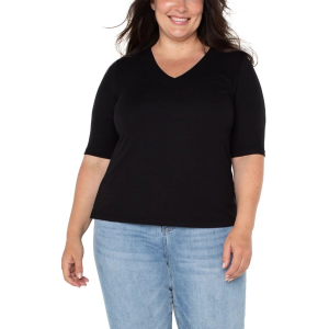 Women's Liverpool Los Angeles Double Layer Rib Knit T-Shirt 3X Black