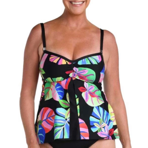 Women's 24th & Ocean Tropiflage Flyaway Underwire Swim Tankini Misses Small Multi