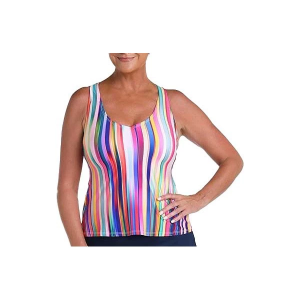 Women's 24th & Ocean Tropics Stripe Crossback Swim Tankini Misses Small Multi