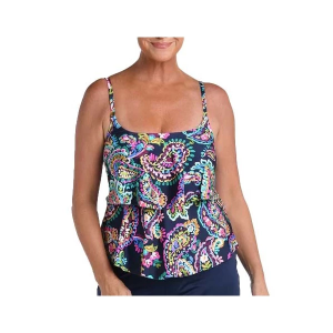 Women's 24th & Ocean Paisley Tiered Swim Tankini Misses Small Midnight