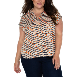 Women's Liverpool Los Angeles Dolman Sleeve Button Front Blouse 3X Lava Geo
