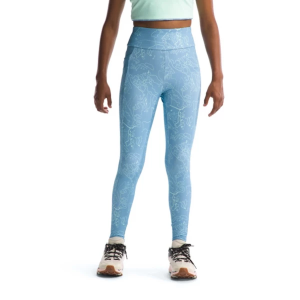 Girls' The North Face Never Stop Tights Small Steel Blue Bouldering Guide Print