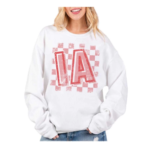 Women's A. Blush Checkered Iowa Crewneck Sweatshirt Medium White
