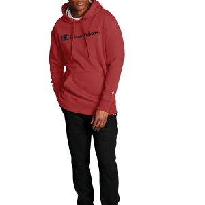 Men's Champion Graphic Powerblend Script Logo Hoodie Small Team Red Scarlet