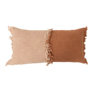 Creative Co-Op 28" x 14" Woven Cotton Lumbar Pillow with Fringe