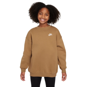 Kids' Nike Sportswear Club Fleece Oversized Crew Neck Sweatshirt Medium Flax/White