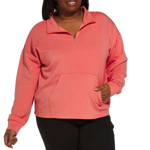 Women's RECREATION Keely 1/4 Zip Pullover 1X Pink Coral
