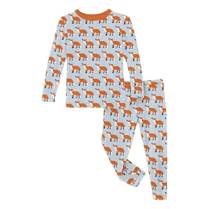 Kickee Pants Print Long Sleeve Pajama Set Toddler 2T Illusion Blue Fox & The Crow