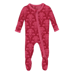 Kickee Pants Muffin Ruffle Footie Pajamas Baby 6/9 mo. Crimson Damask
