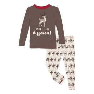 Girls' Kickee Pants Graphic Long Sleeve Pajama Set Toddler 3T Natural Rudolph