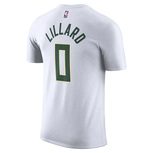 Milwaukee Bucks Damian Lillard #0 Name & Number Nike T-Shirt 2XLarge White