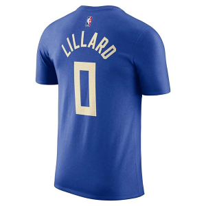 Milwaukee Bucks Damian Lillard #0 2024 City Edition Name & Number Nike T-Shirt Small Royal
