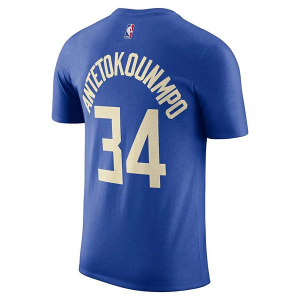 Milwaukee Bucks Giannis Antetokounmpo #34 2024 City Edition Name & Number Nike T-Shirt Medium Royal
