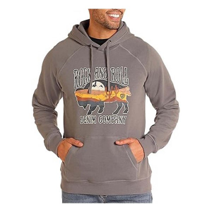Men's Rock & Roll Denim Rock and Roll Denim Buffalo Graphic Hoodie Long Sleeve Oversized Shirt Large Grey Heather