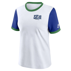 Women's Seattle Seahawks Nike Rewind Ringer T-Shirt Medium White