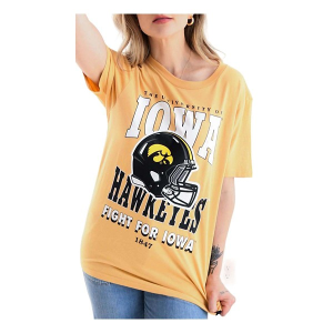 Iowa Hawkeyes Gameday Social Women's Murry Helmet T-Shirt Large Gold