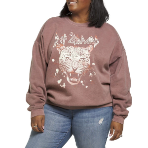 Women's Goodie Two Sleeves Def Leppard Tiger Crewneck Sweatshirt 2X Cappucino