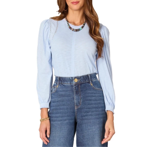 Women's Democracy Puff Ruffle Long Sleeve Shirt Small Sky Blue