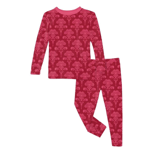 Kickee Pants Print Long Sleeve Pajama Set Toddler 4T Crimson Damask