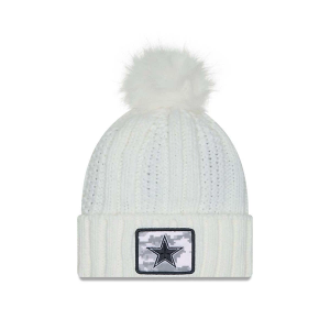 Women's Dallas Cowboys New Era 2024 Salute to Service Pom Beanie One Size White