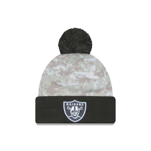 Las Vegas Raiders New Era 2024 Salute To Service Pom Beanie One Size White