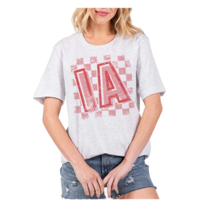 Women's A. Blush Checkered Iowa T-Shirt Medium Ash