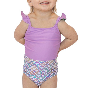Girls' Janela Bay Color Block Ruffle Strap One Piece Swimsuit Toddler 2/3T Light Lavender/Mermaid Foil