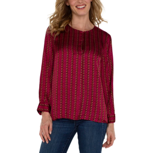 Women's Liverpool Los Angeles Popover Woven Long Sleeve Blouse Large Ruby Dotted