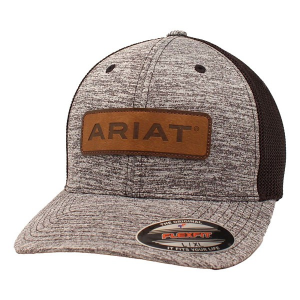Men's Ariat Leather Patch Work Snapback Hat Small Grey Heather Black