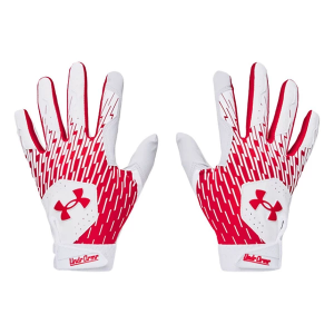 Men's Under Armour Clean Up Baseball Batting Gloves Red/White Large
